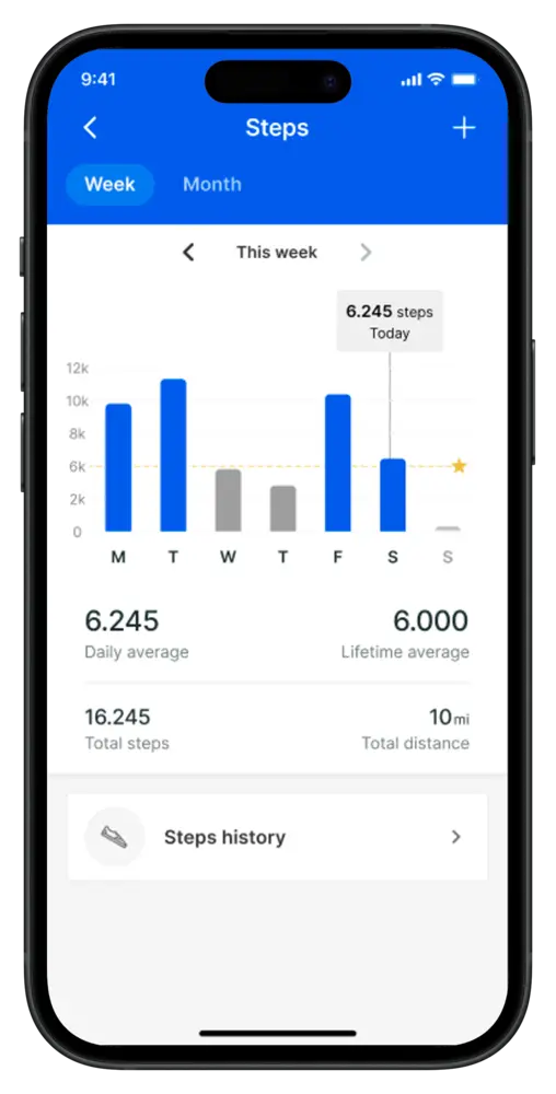 Step tracking in the app