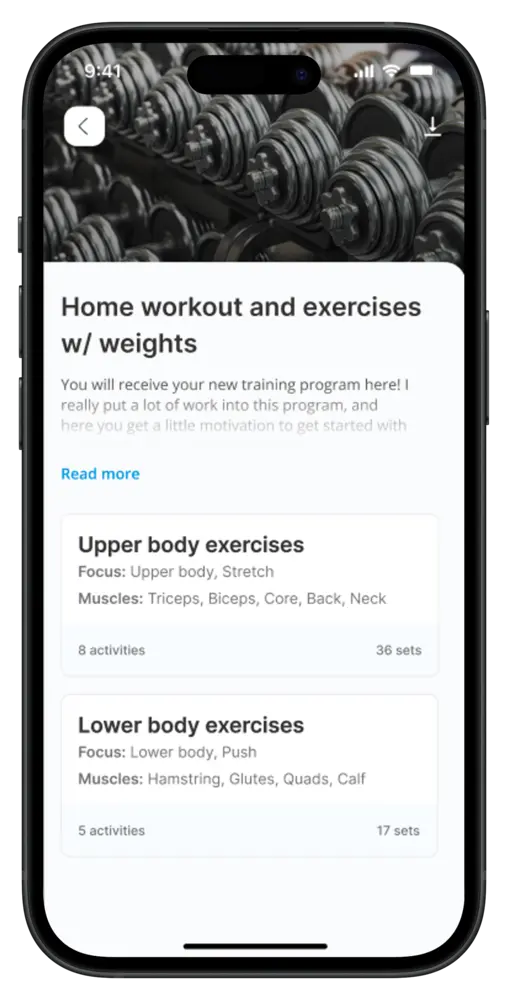 Training programme in the app