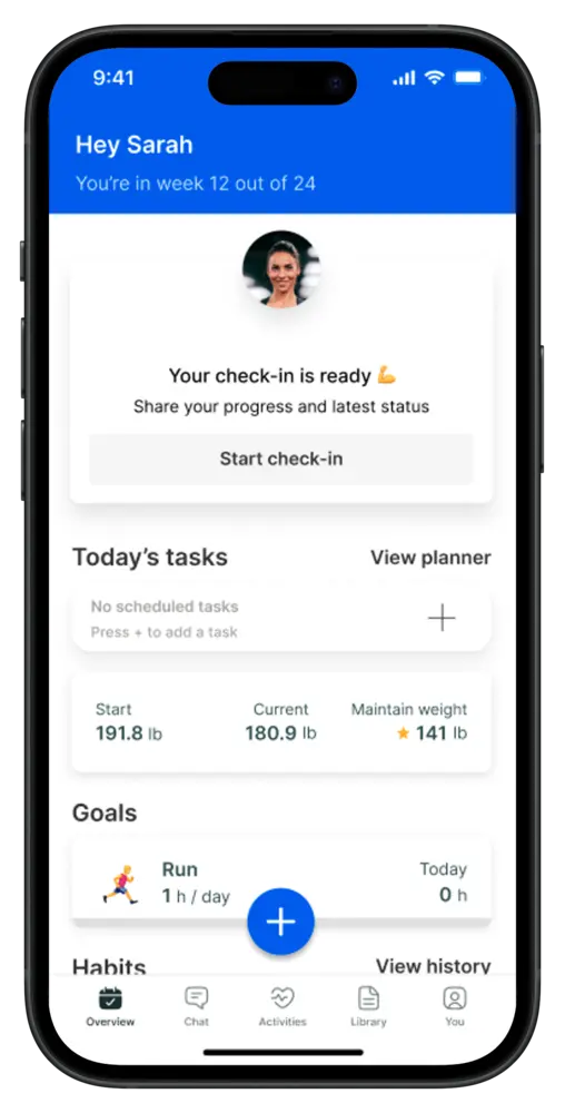 Weekly check-in in the app